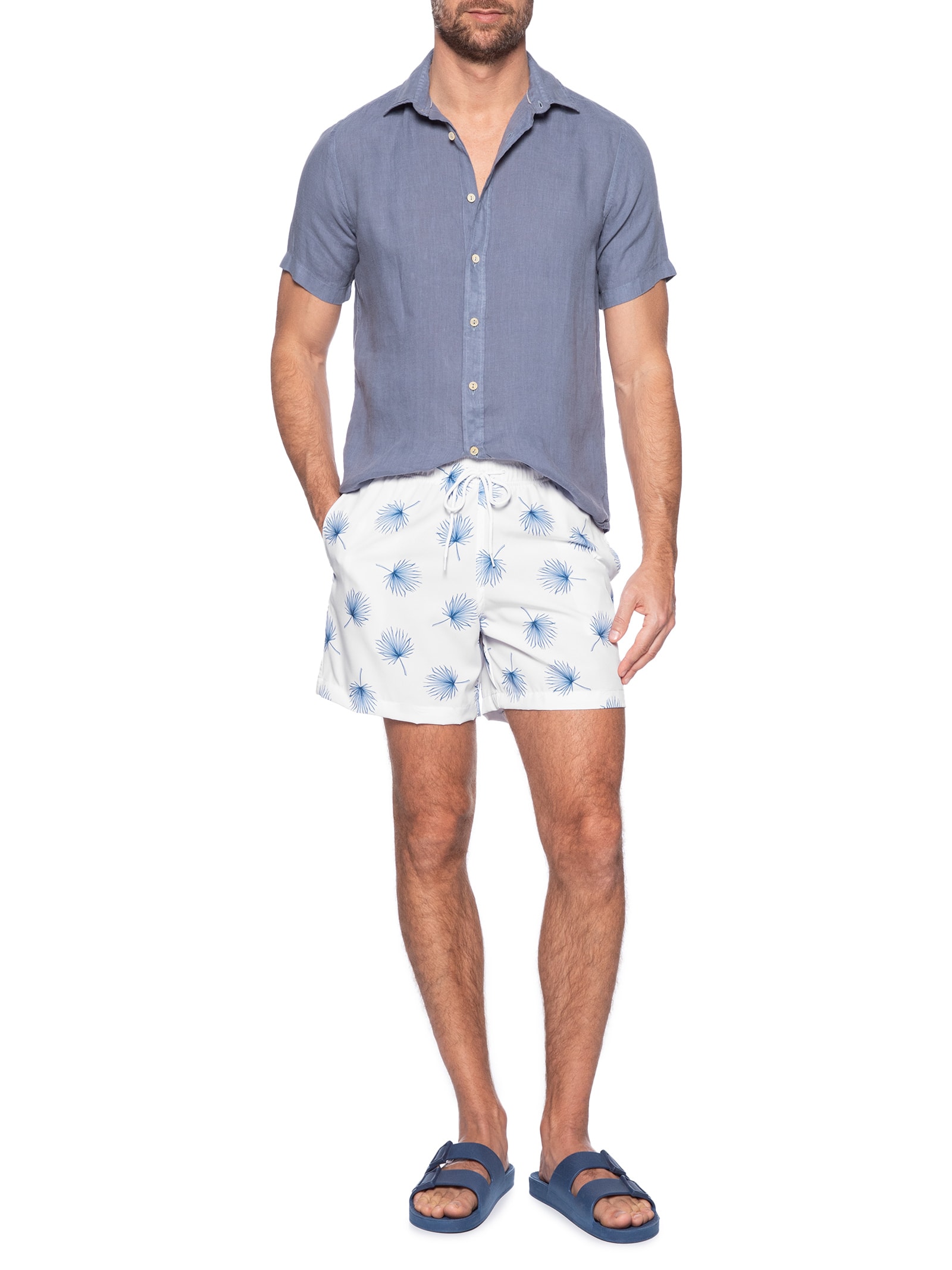 Short Masculino Beachwear Estampa Dente De Leão Branco Basiq Men