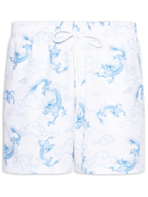 Short Masculino Beachwear Estampa Dragão – Branco