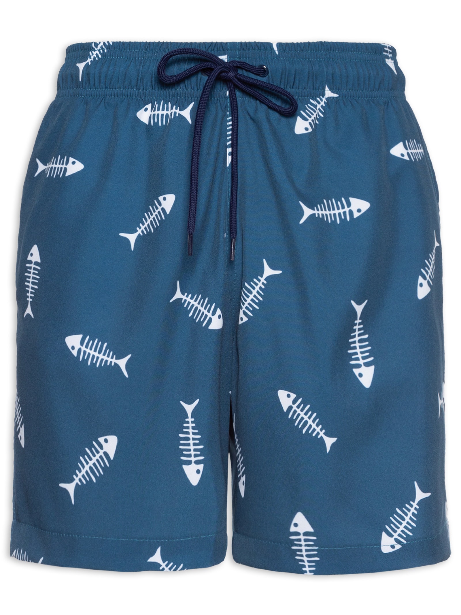 Short Masculino Beachwear Estampa Espinha De Peixe Azul Basiq Men
