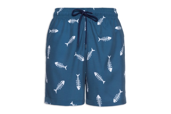 Short Masculino Beachwear Estampa Espinha De Peixe - Azul
