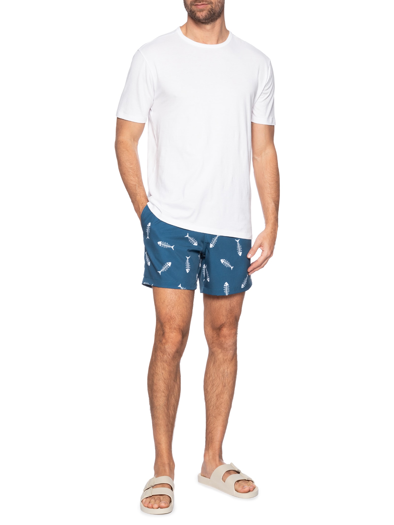 Short Masculino Beachwear Estampa Espinha De Peixe Azul Basiq Men