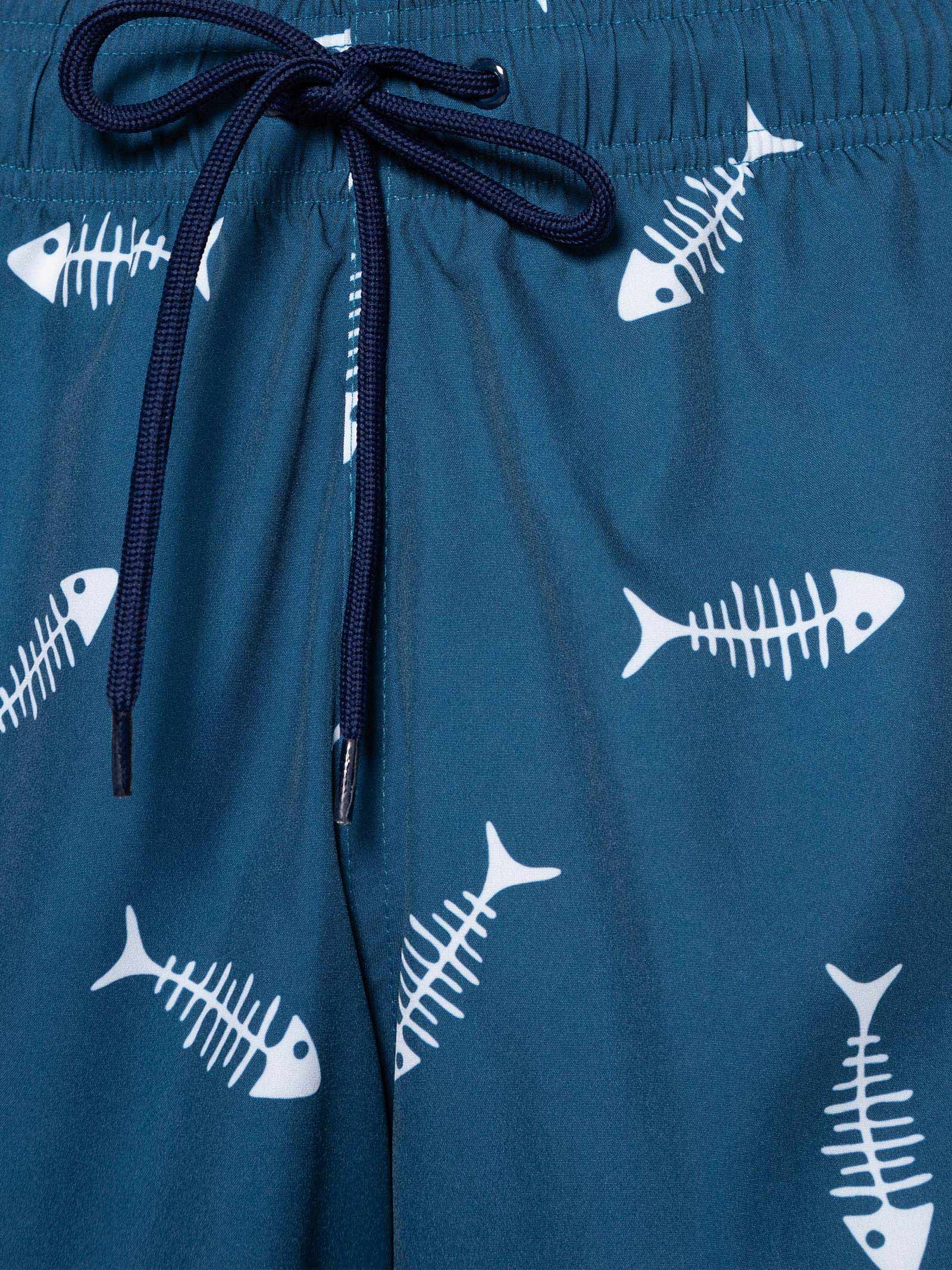 Short Masculino Beachwear Estampa Espinha De Peixe Azul Basiq Men