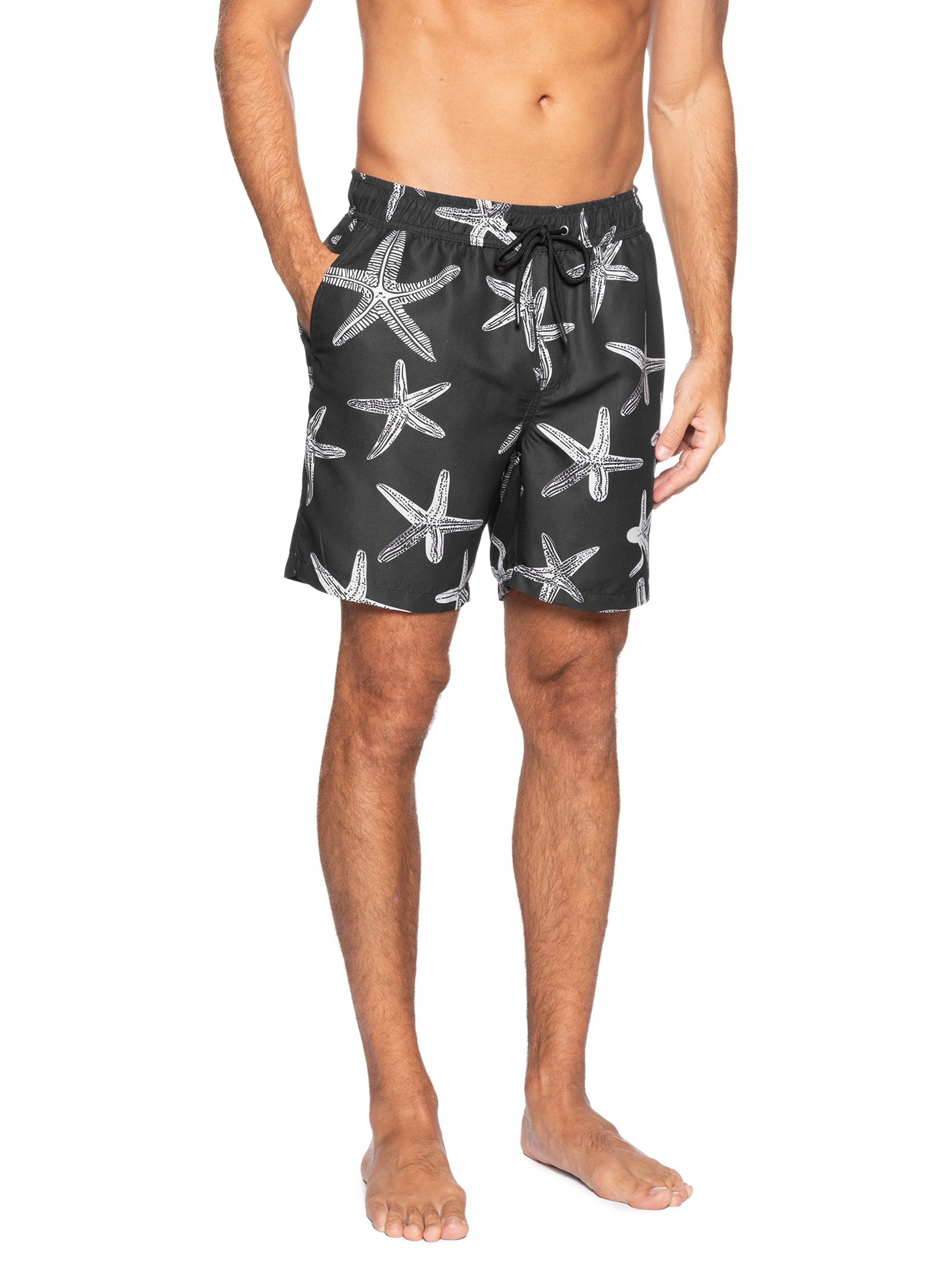 Short Masculino Beachwear Estampa Estrela do Mar Preto Basiq Men