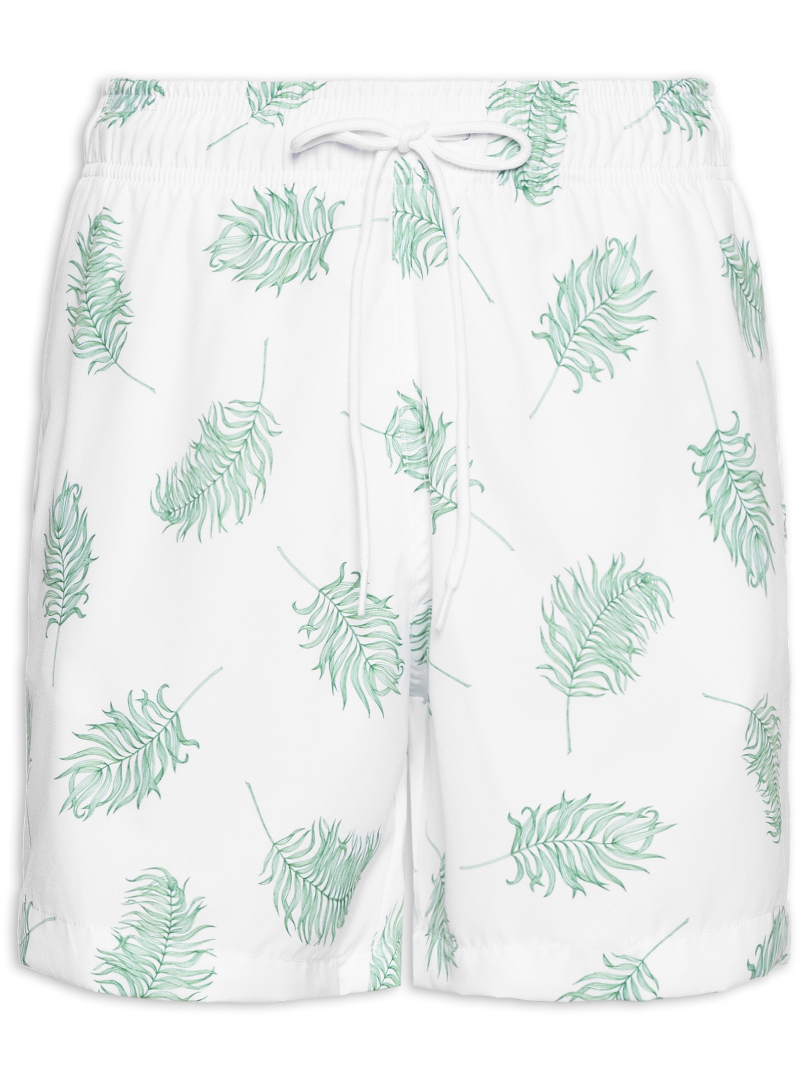 Short Masculino Beachwear Estampa Folhagem Branco Basiq Men