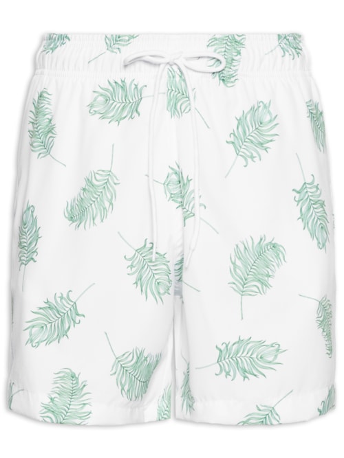 Short Masculino Beachwear Estampa Folhagem – Branco