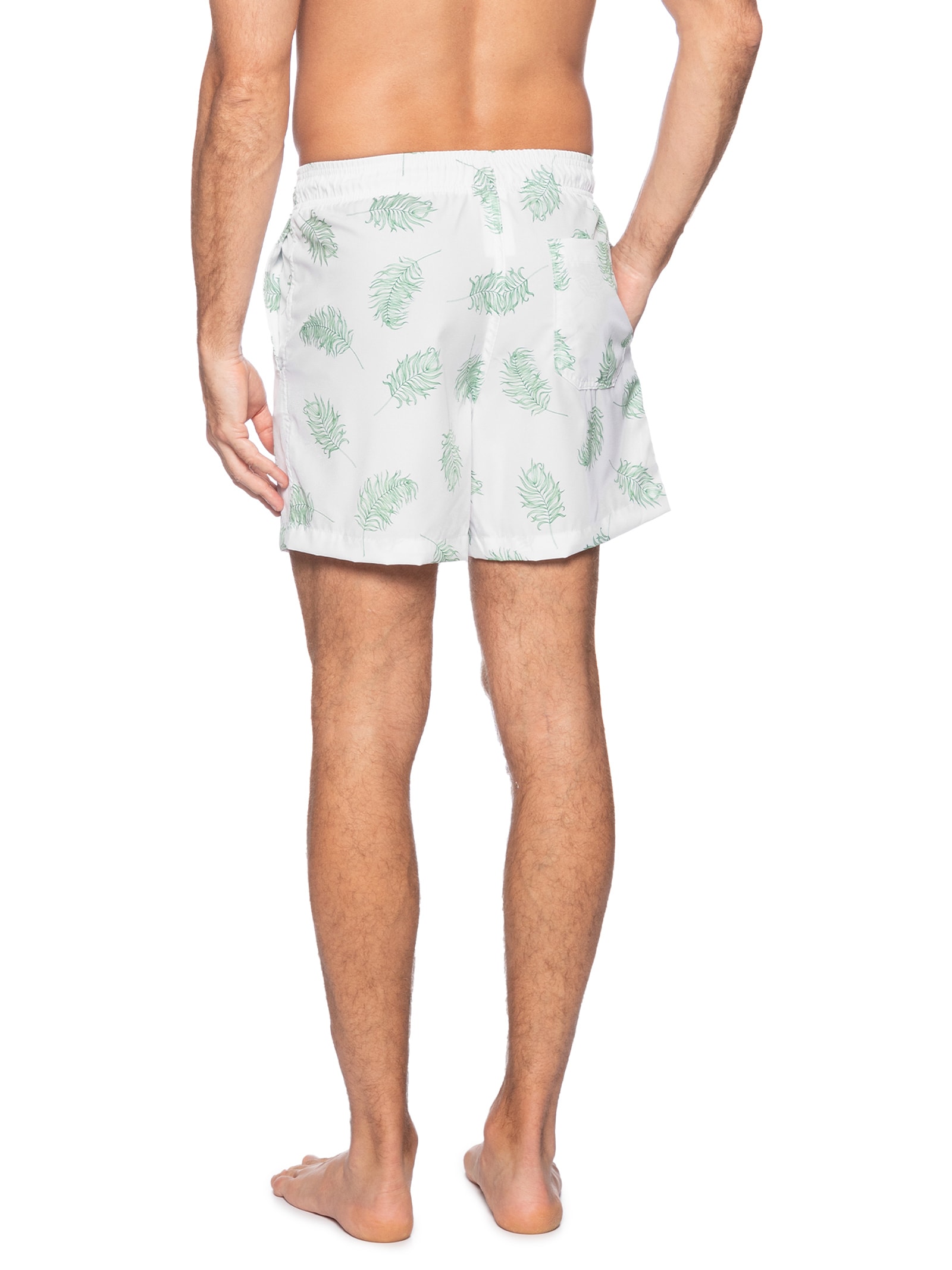 Short Masculino Beachwear Estampa Folhagem Branco Basiq Men