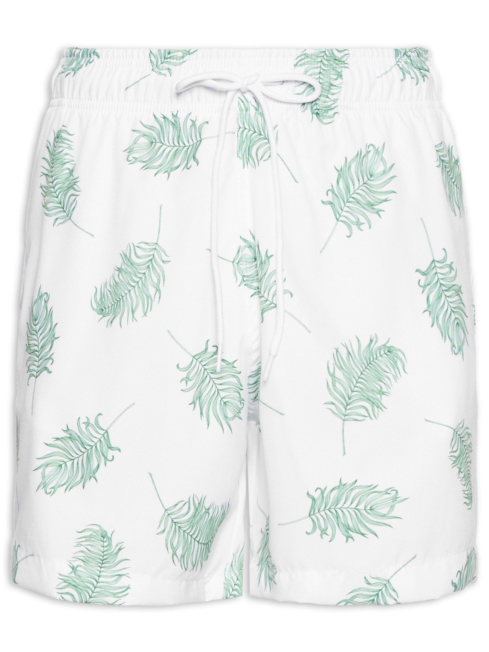 Short Masculino Beachwear Estampa Folhagem Branco Basiq Men