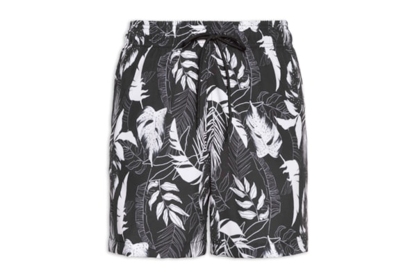 Short Masculino Beachwear Estampa Folhagem - Preto