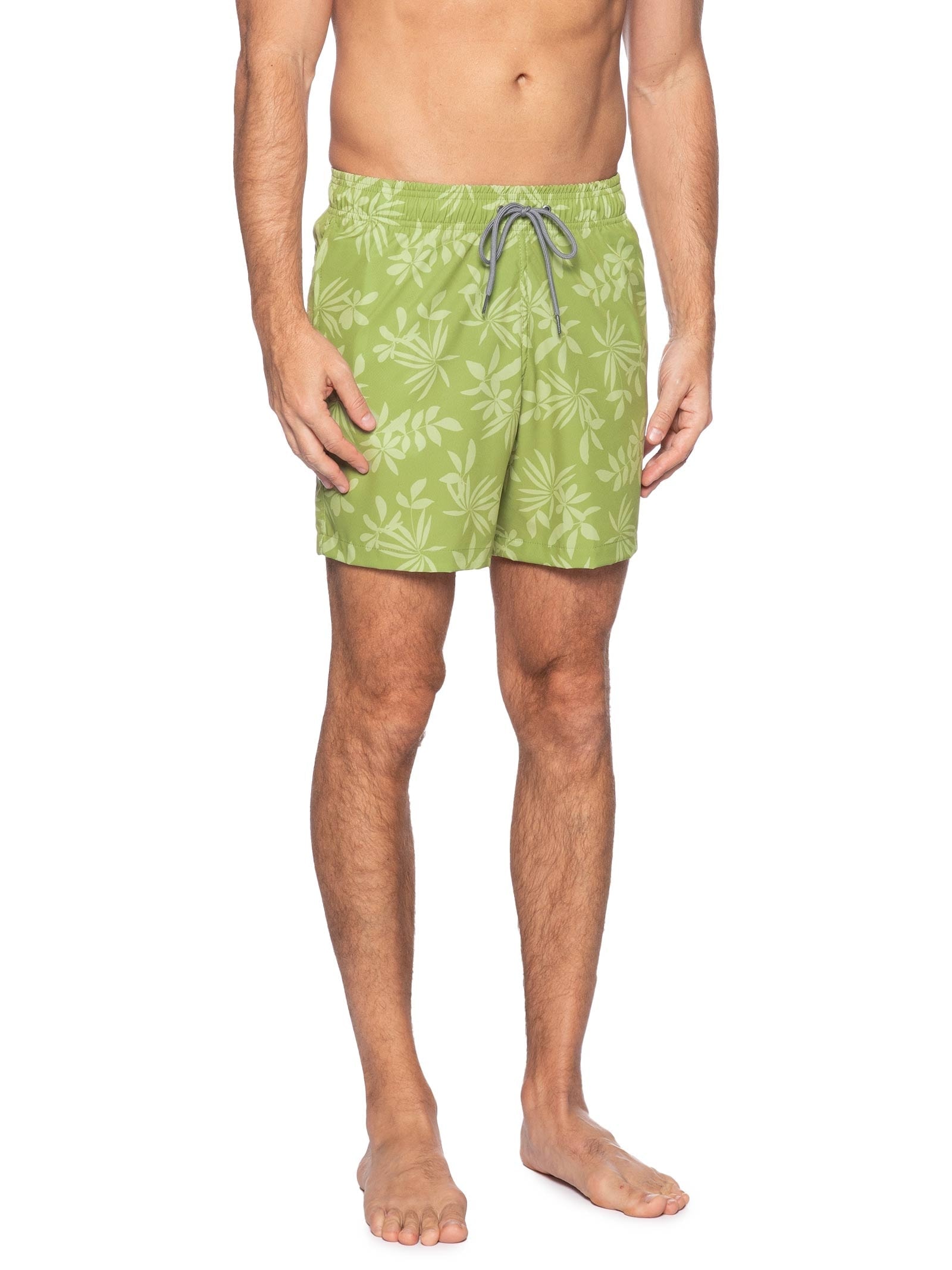 Short Masculino Beachwear Estampa Folhagem Verde Basiq Men