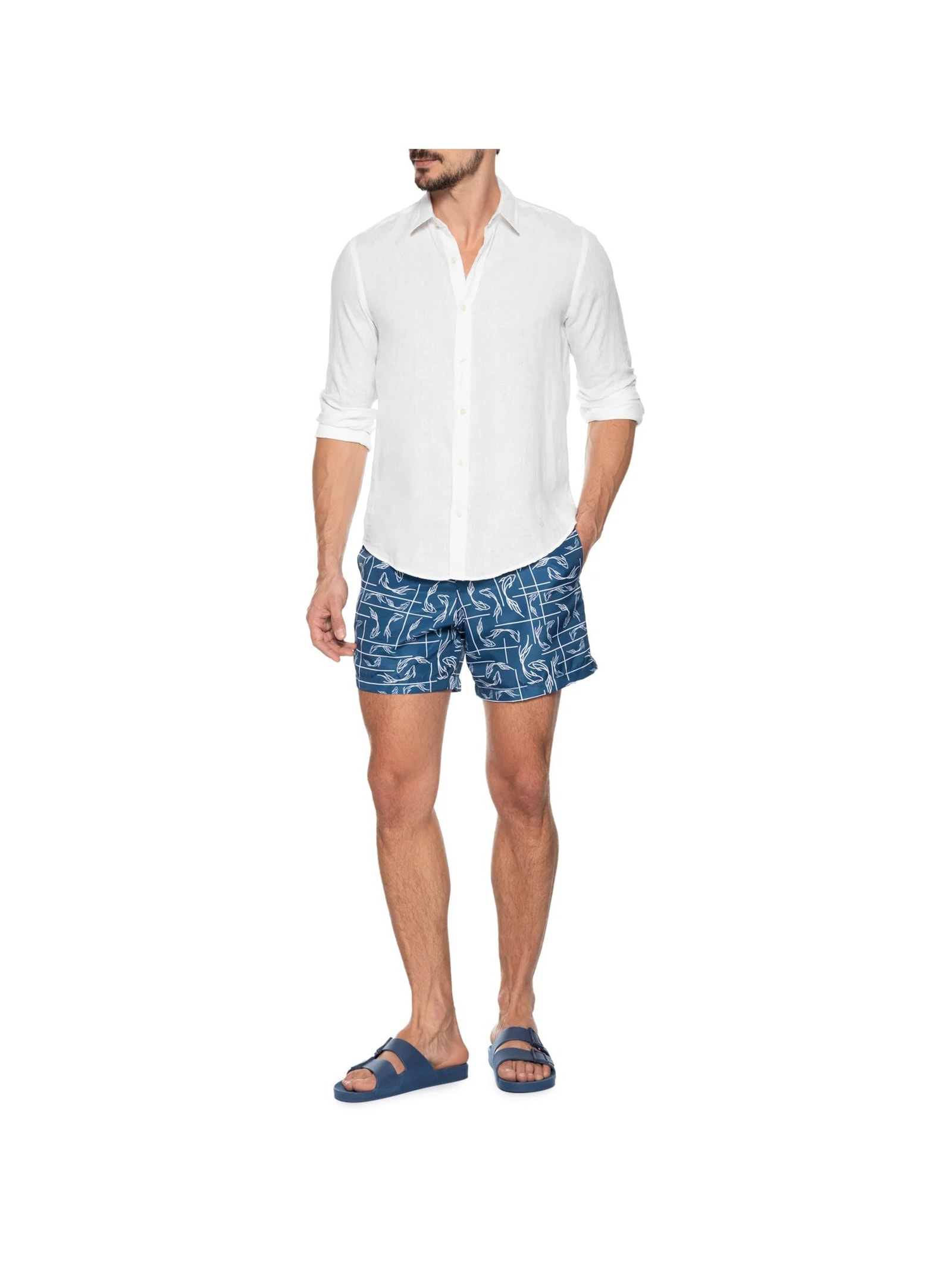 Short Masculino Beachwear Estampa Peixe Azul '2 Essential