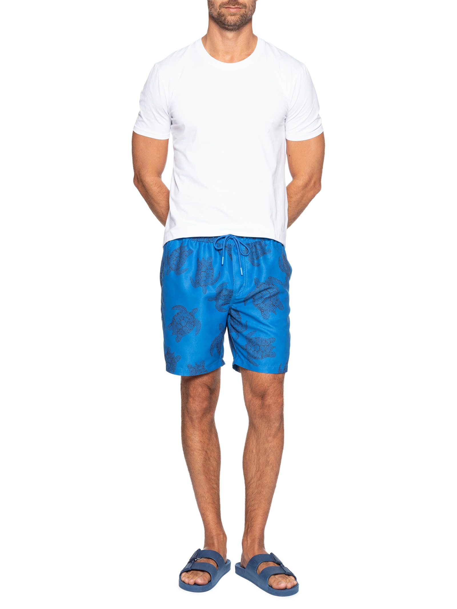 Short Masculino Beachwear Estampa Tartaruga Azul Basiq Men