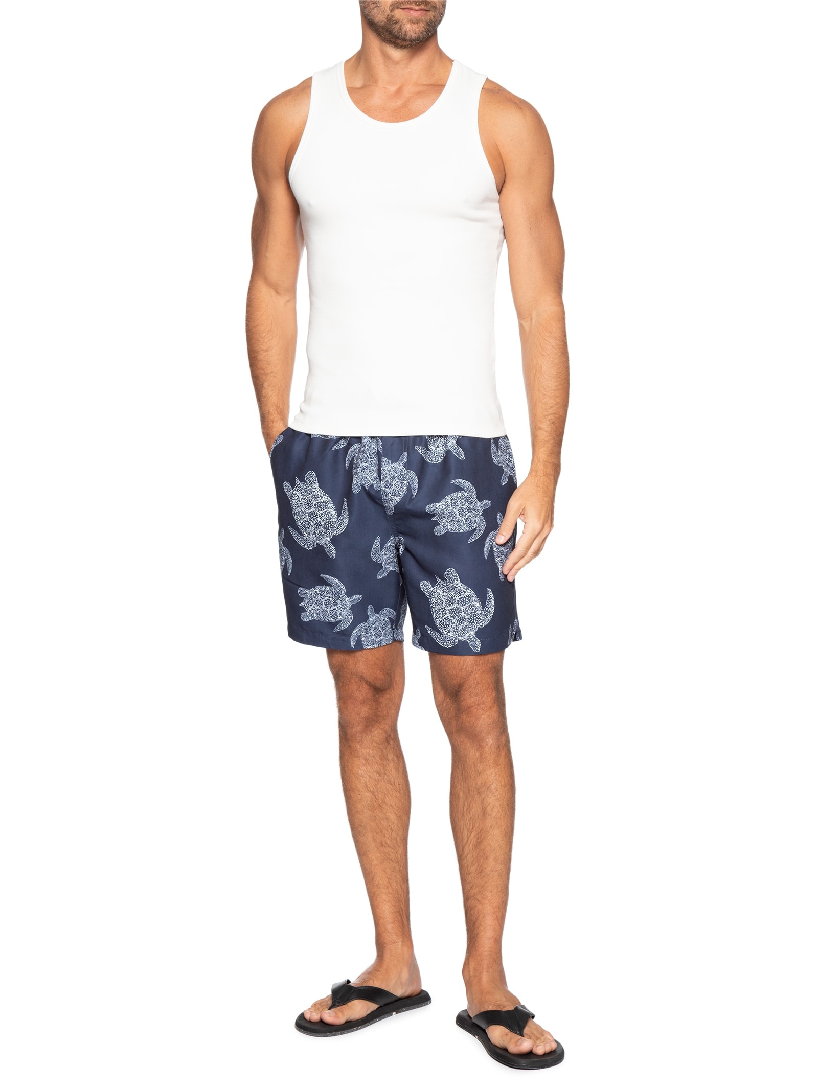 Short Masculino Beachwear Estampa Tartaruga Azul Basiq Men
