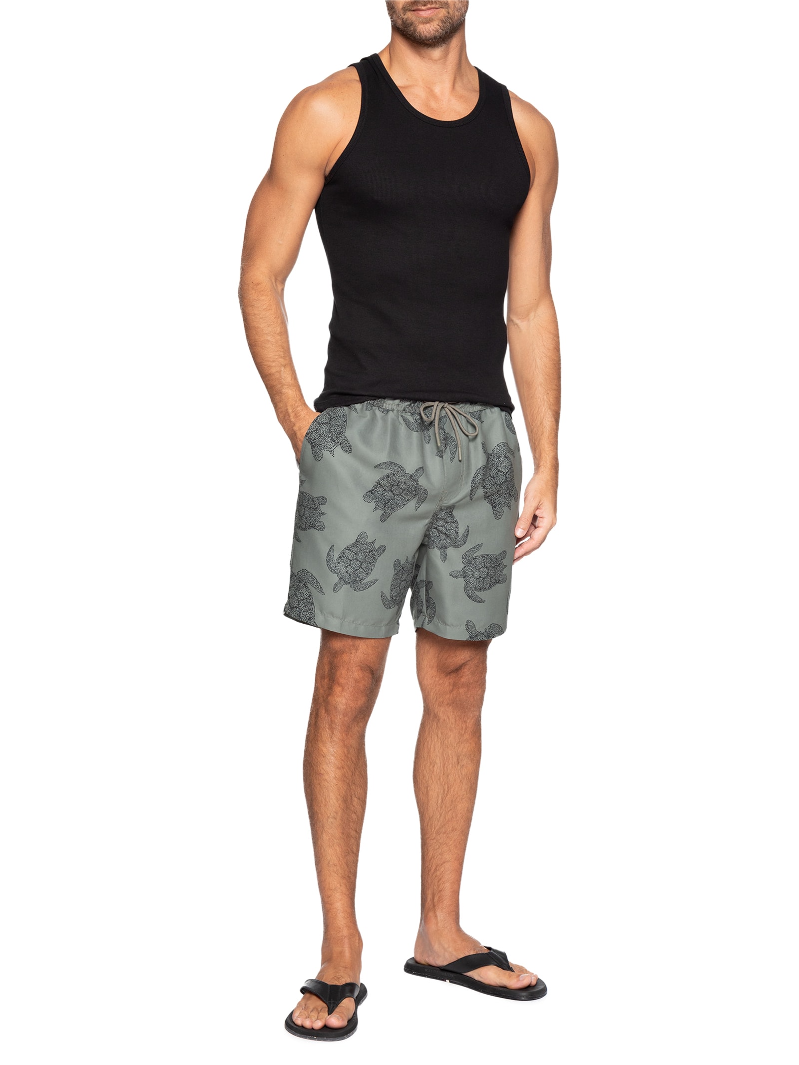 Short Masculino Beachwear Estampa Tartaruga Cinza Basiq Men