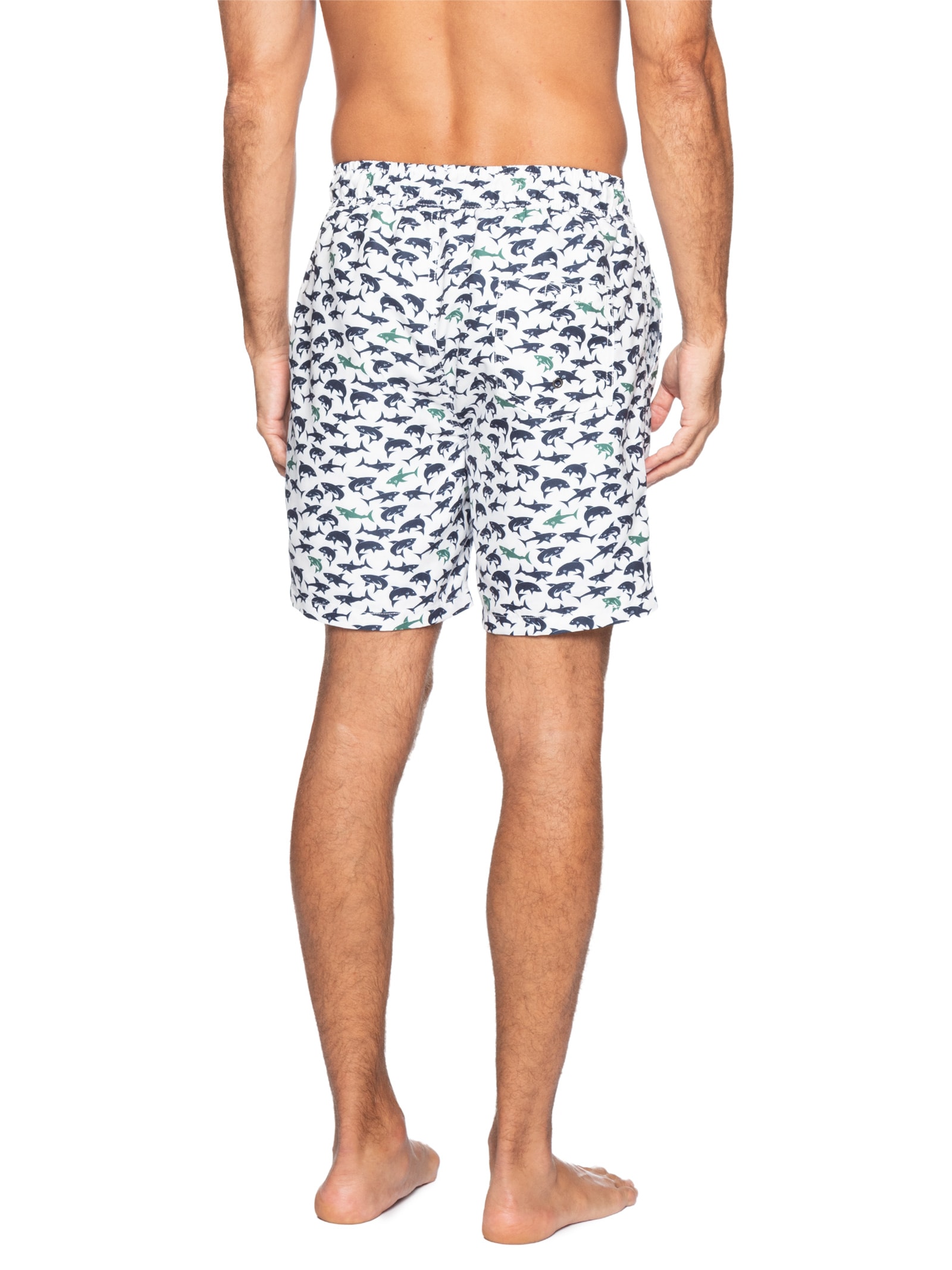 Short Masculino Beachwear Estampa Tubarão Branco Basiq Men