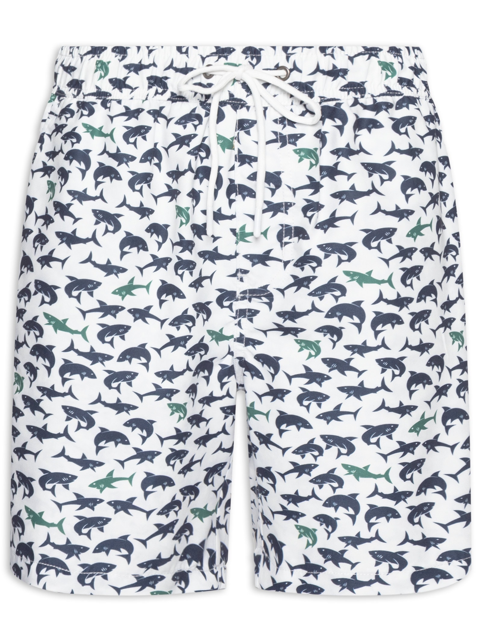 Short Masculino Beachwear Estampa Tubarão Branco Basiq Men
