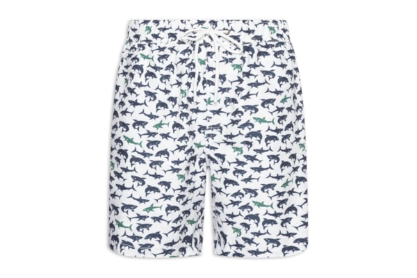 Short Masculino Beachwear Estampa Tubarão - Branco
