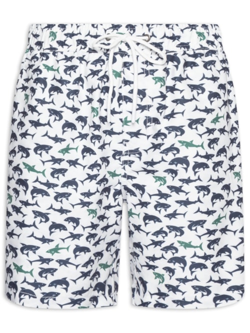 Short Masculino Beachwear Estampa Tubarão – Branco