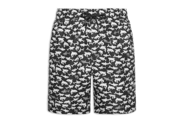 Short Masculino Beachwear Estampa Tubarão - Preto