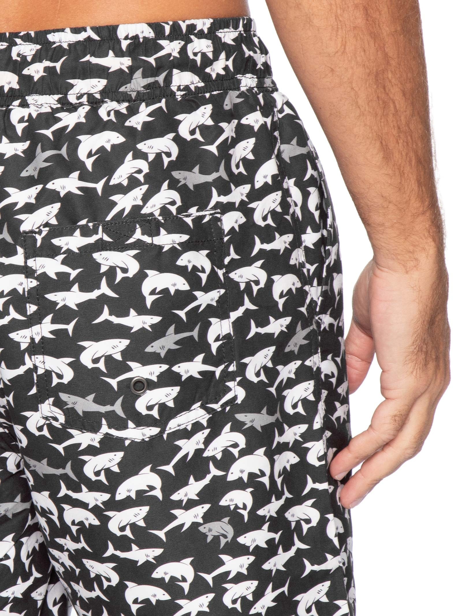 Short Masculino Beachwear Estampa Tubarão Preto Basiq Men
