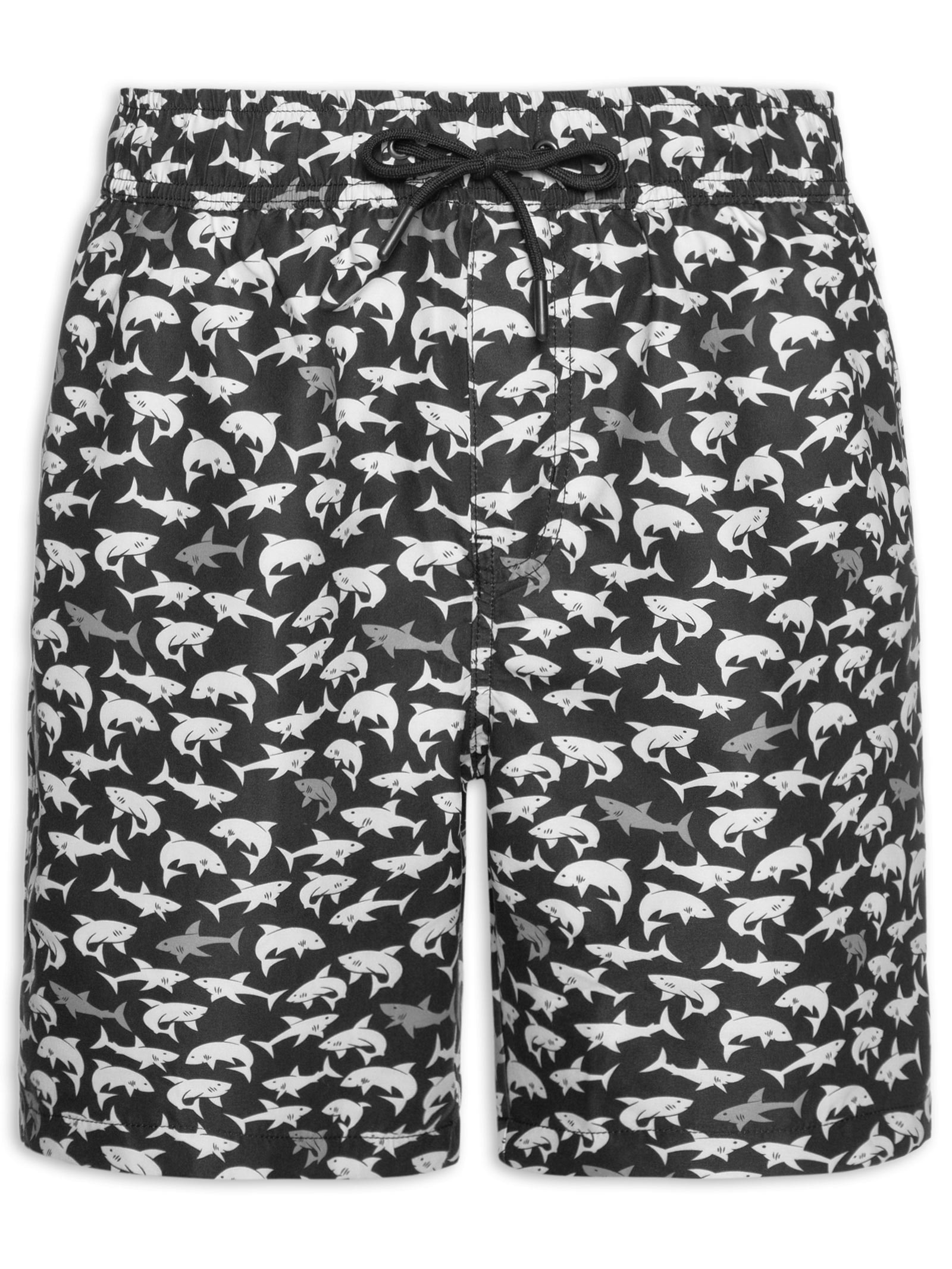 Short Masculino Beachwear Estampa Tubarão Preto Basiq Men