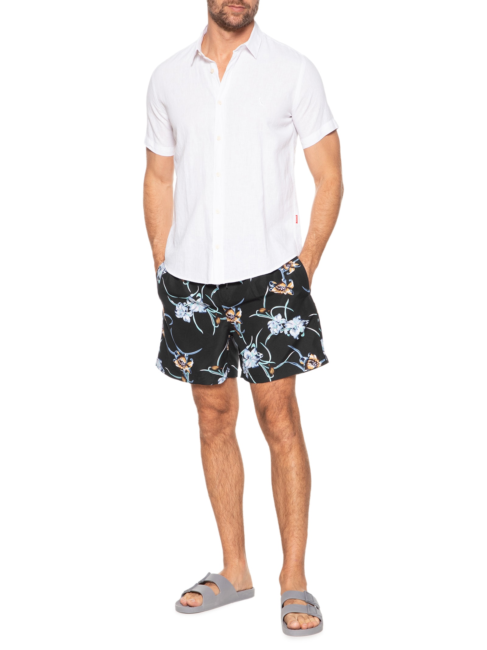 Short Masculino Beachwear Estampado Preto '2 Essential