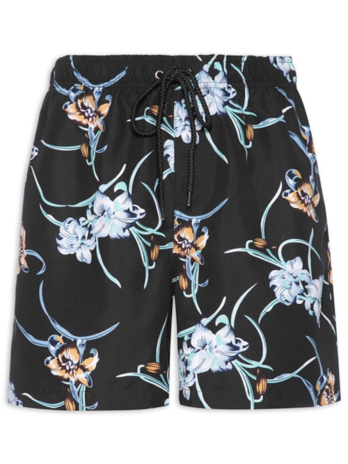 Short Masculino Beachwear Estampado – Preto