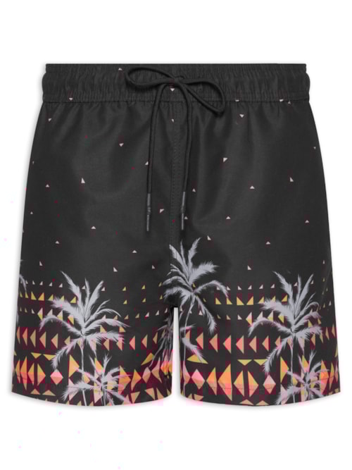 Short Masculino Beachwear Estampado – Preto