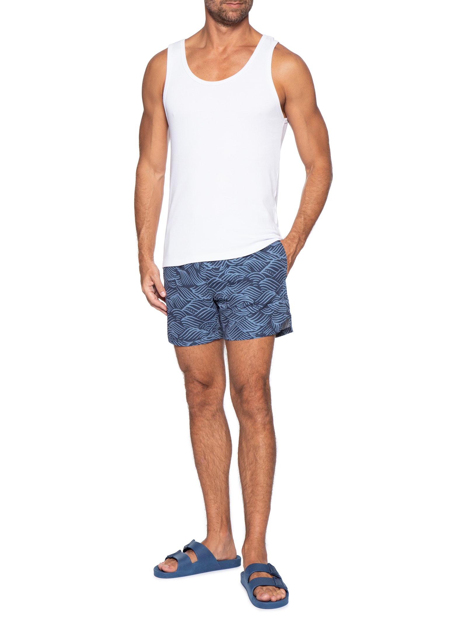 Short Masculino Beachwear Logo Wave Azul Hugo