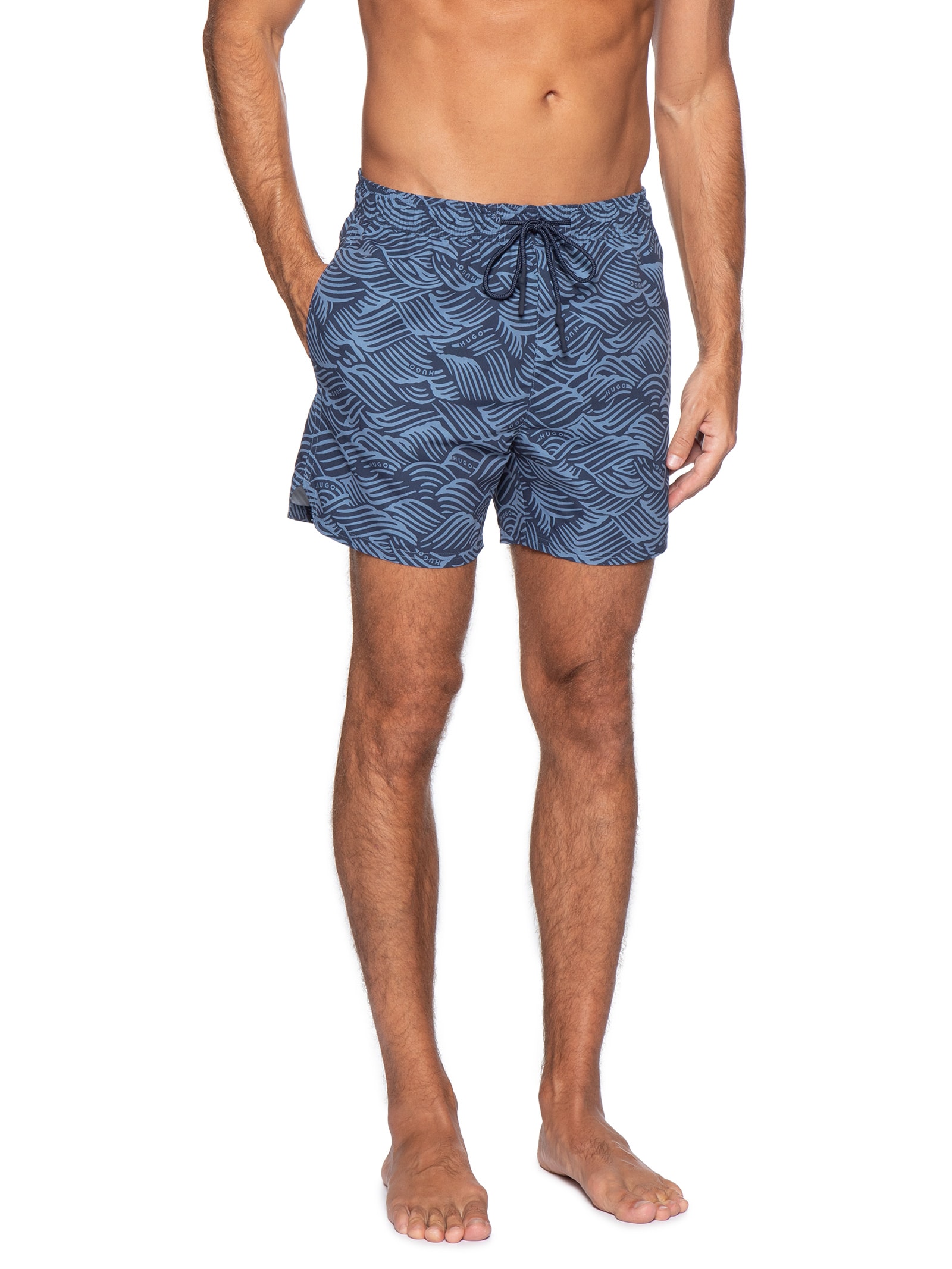 Short Masculino Beachwear Logo Wave Azul Hugo