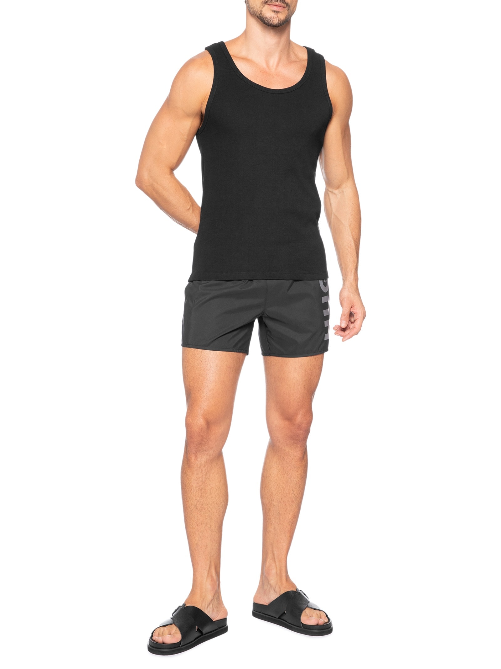 Short Masculino Beachwear Vertical Logo Abas Preto Hugo