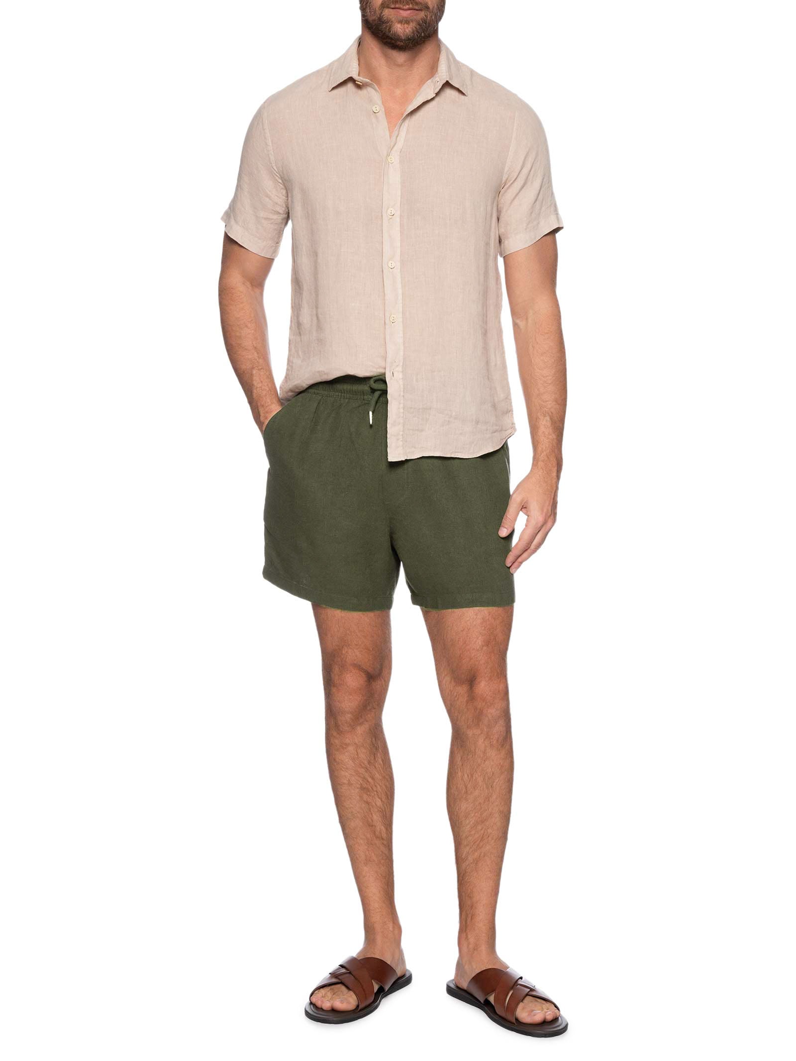 Short Masculino Casual Linho Plus Verde Reserva
