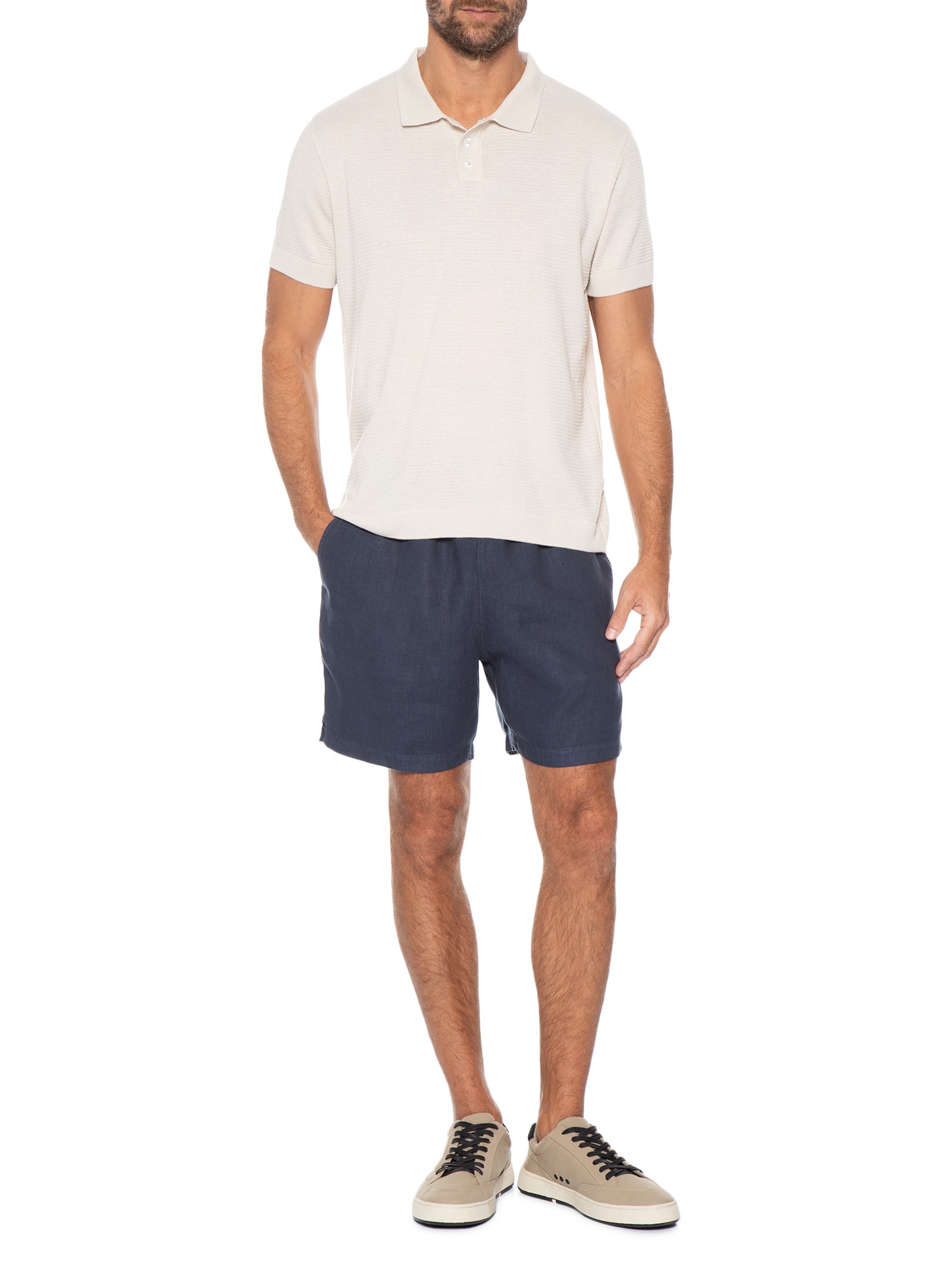 Short Masculino Casual  Puro Linho Pier Azul Foxton