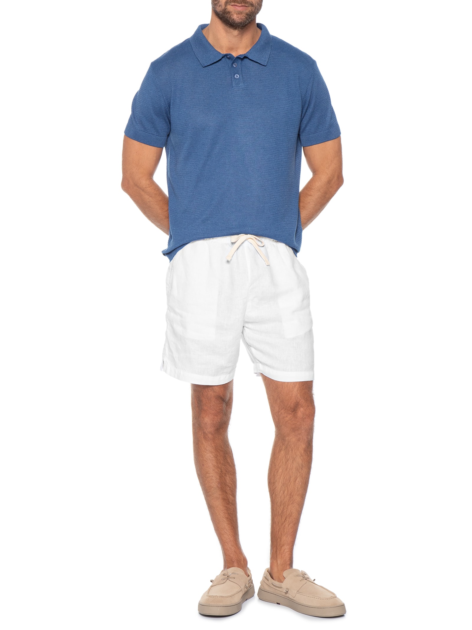 Short Masculino Casual Puro Linho Pier Branco Foxton