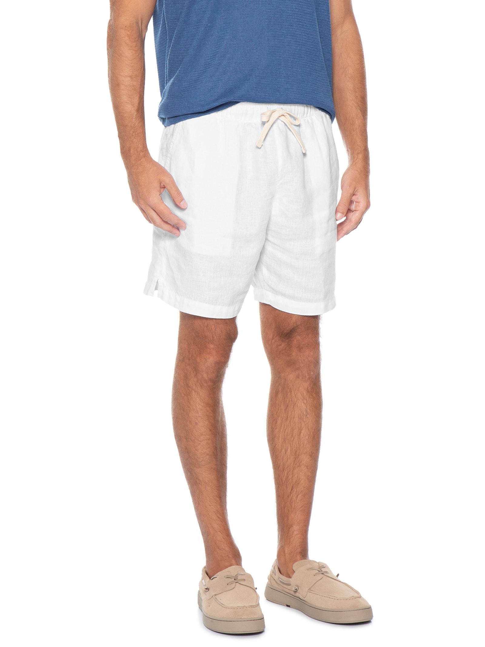 Short Masculino Casual Puro Linho Pier Branco Foxton