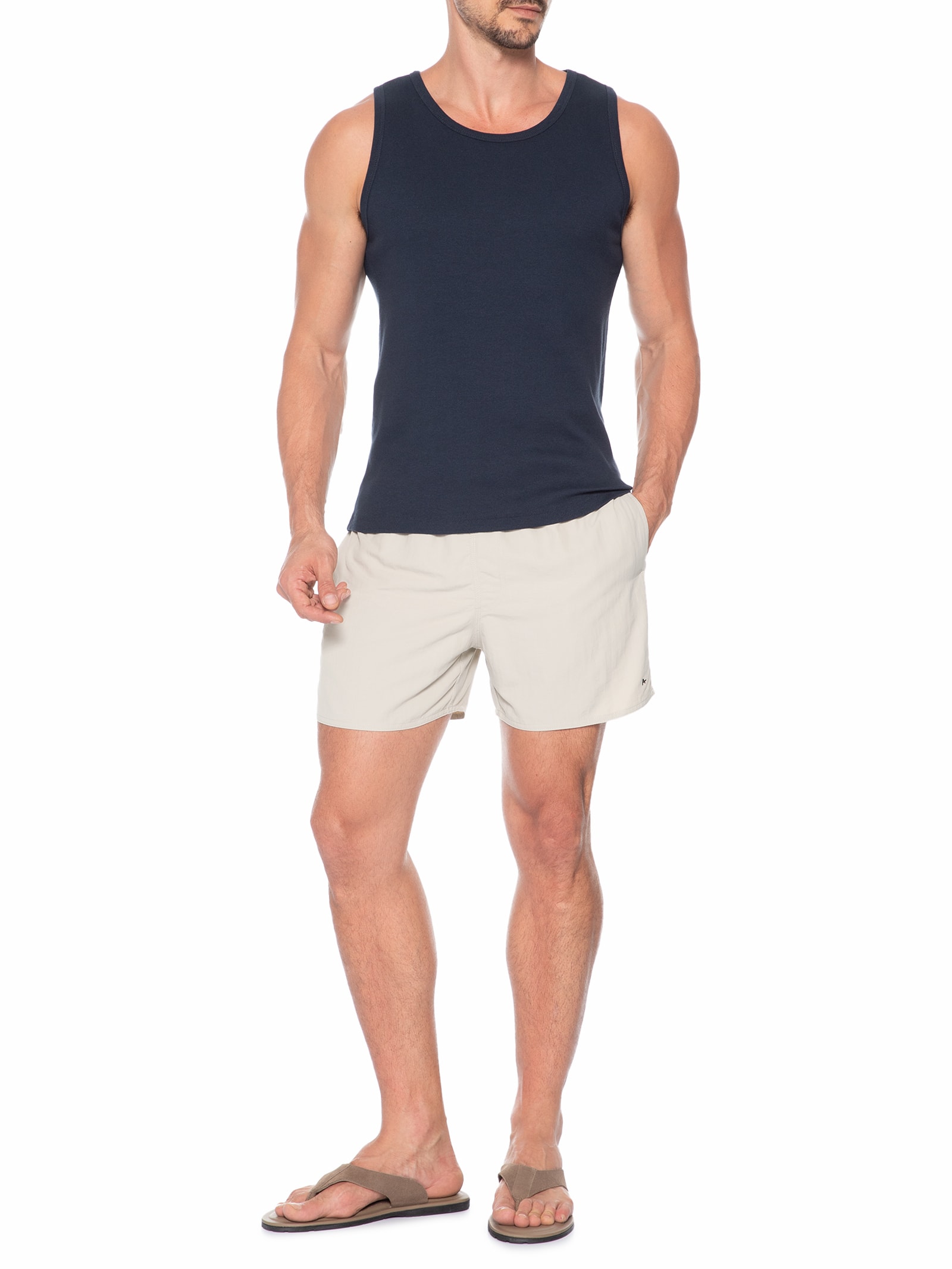 Short Masculino Com Elástico Mescla Color Bege Aramis