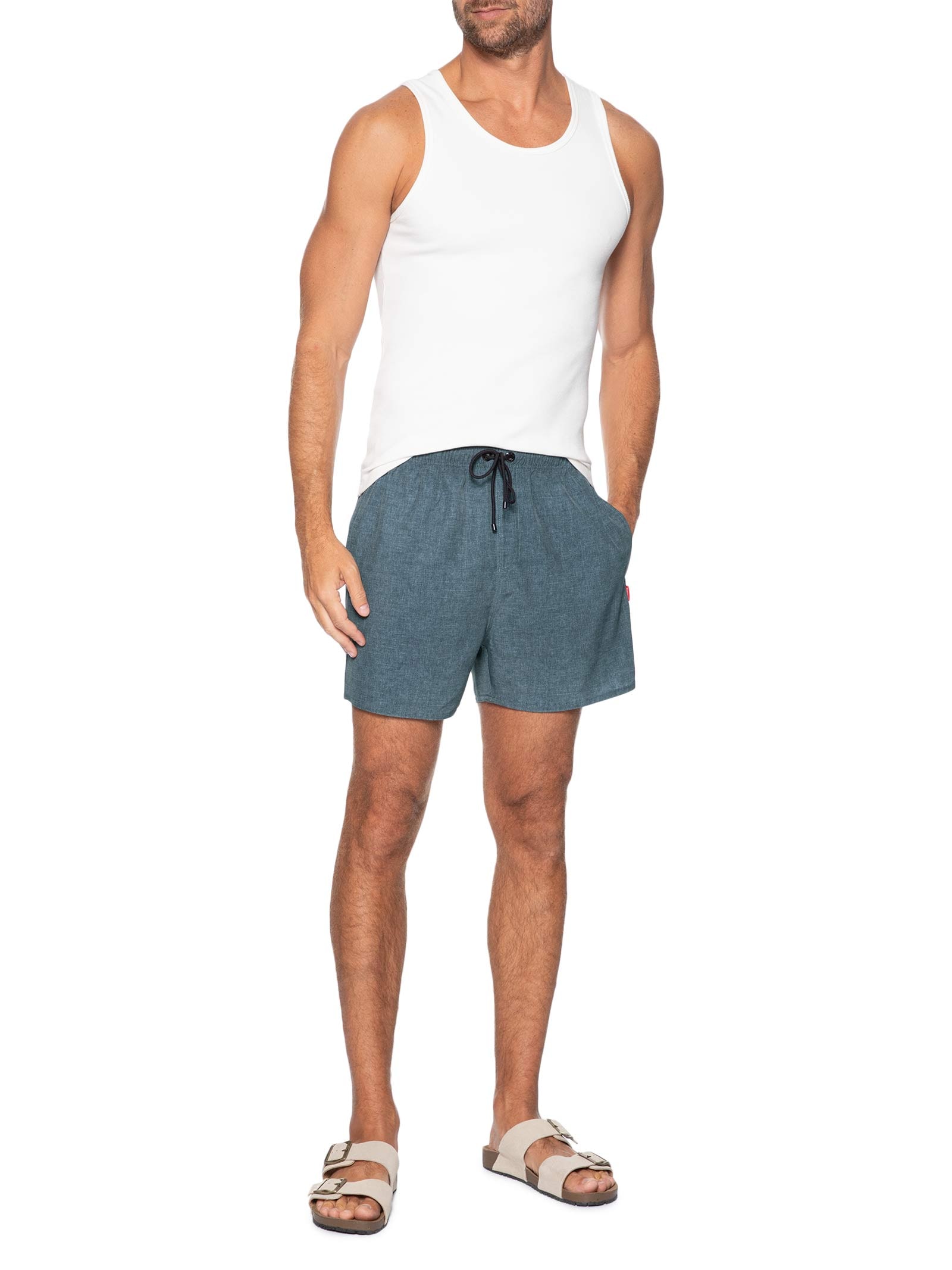 Short Masculino De Praia Básico Textura Cinza Reserva