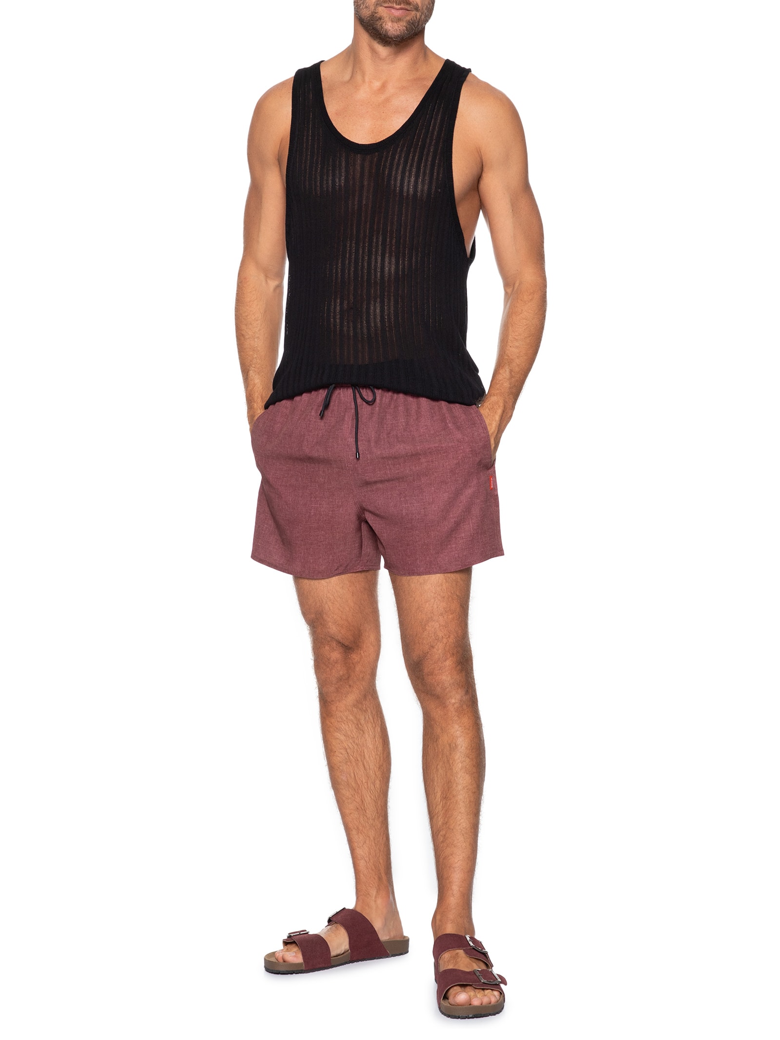Short Masculino De Praia Básico Textura Marrom Reserva