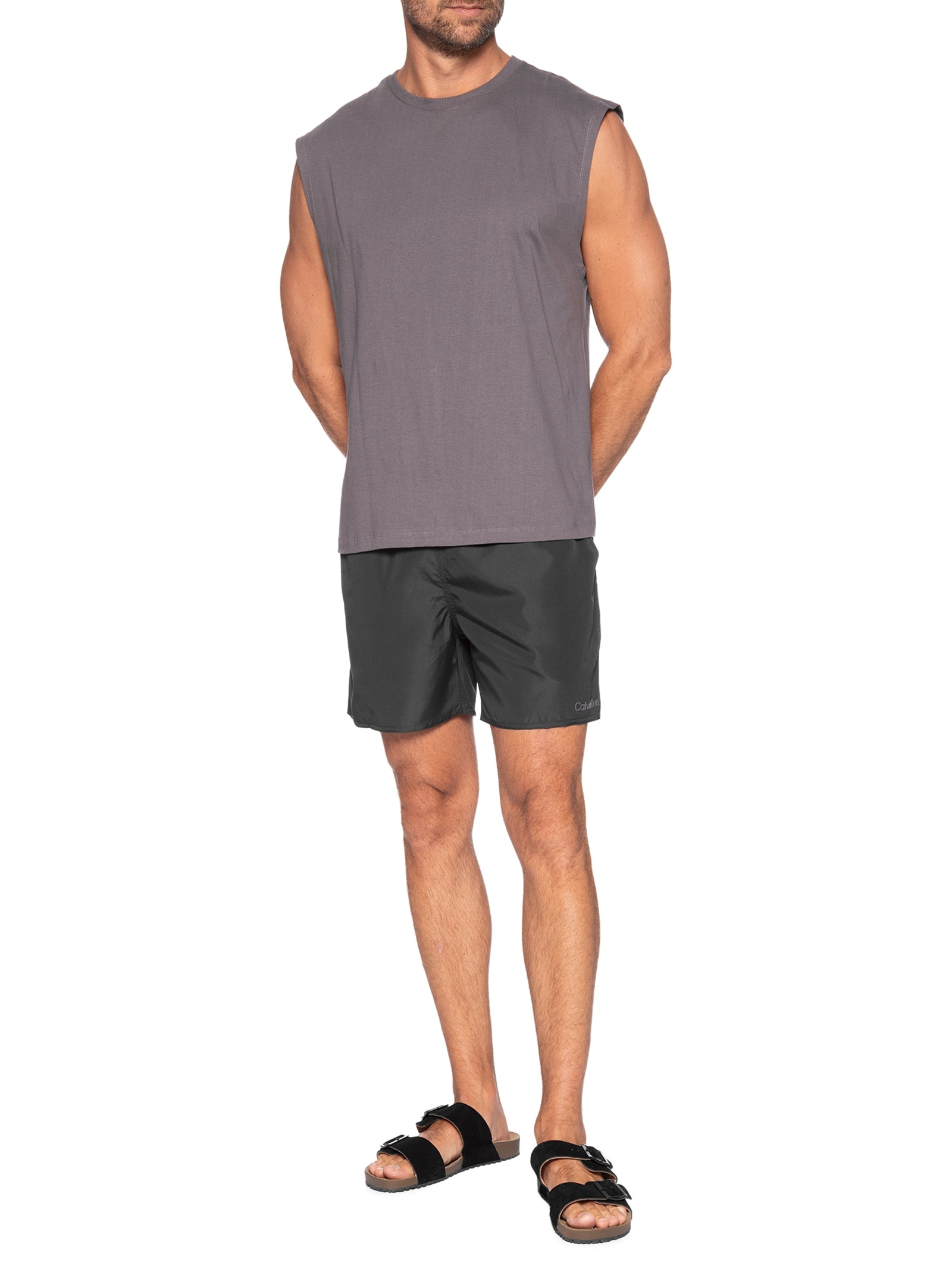 Short Masculino De Praia Com Cós Ajustável Preto Calvin Klein Jeans