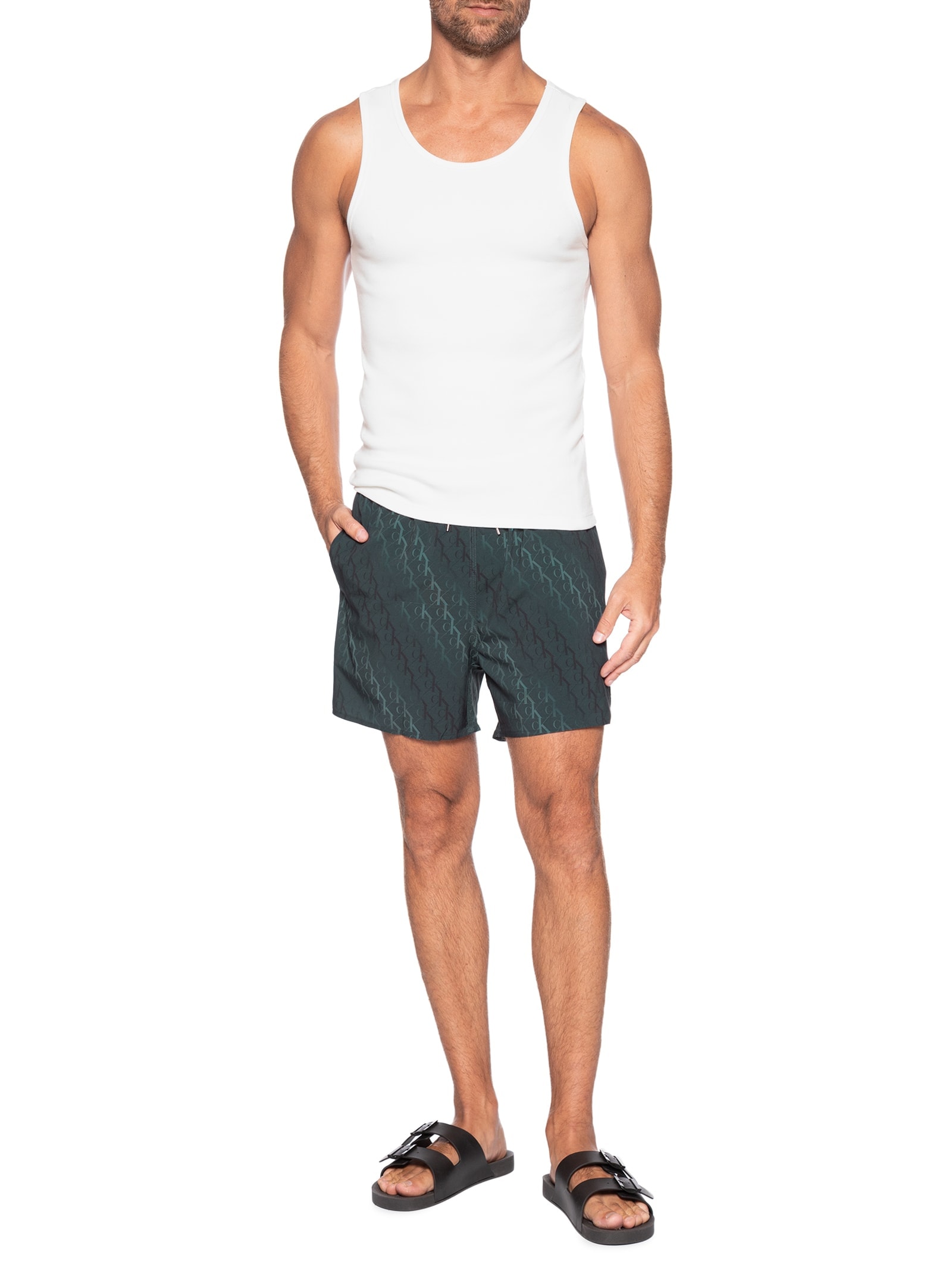 Short Masculino De Praia Com Elástico Monograma Preto Calvin Klein Jeans