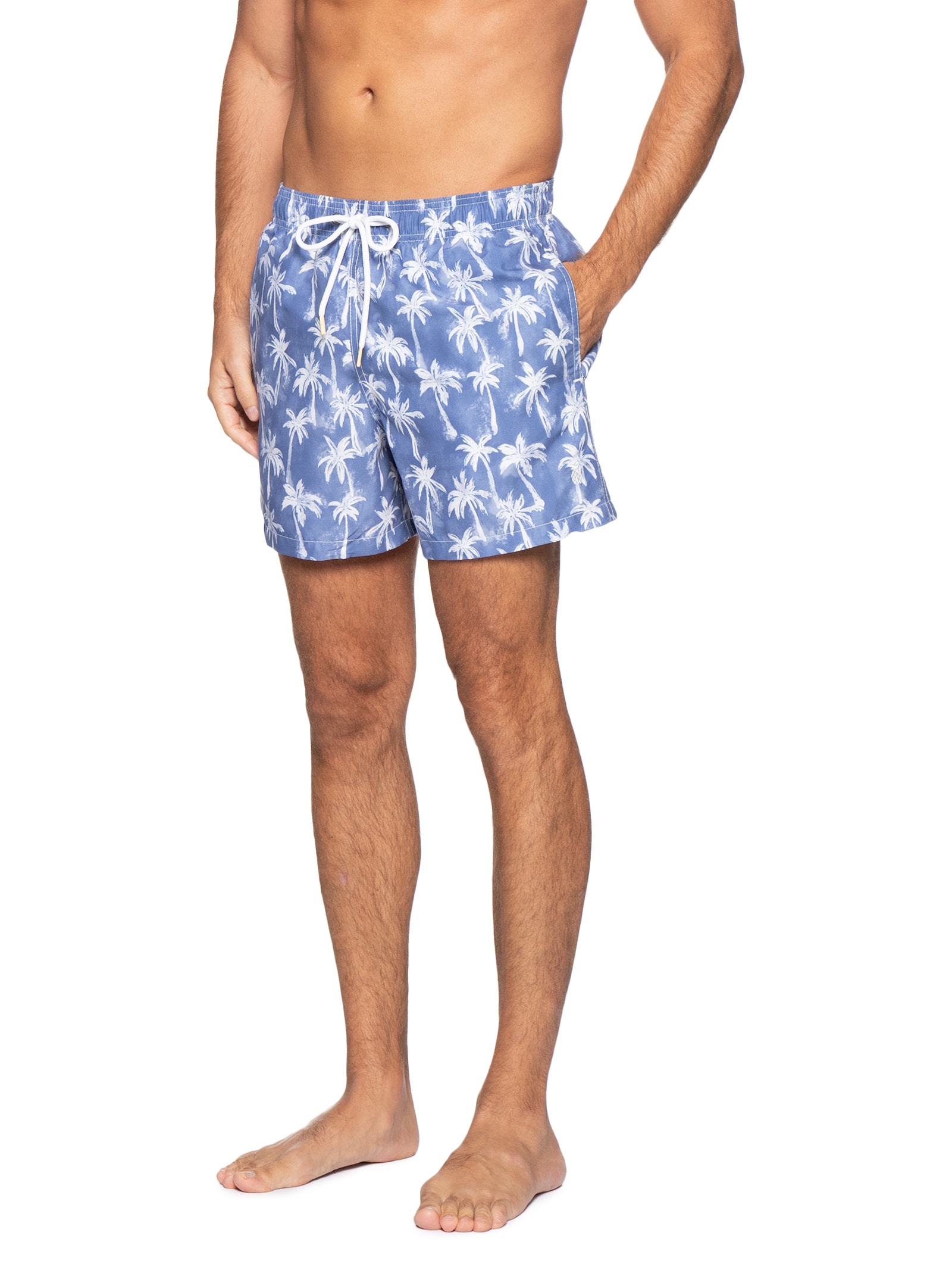 Short Masculino De Praia Estampa Coqueiros Azul Pineapple