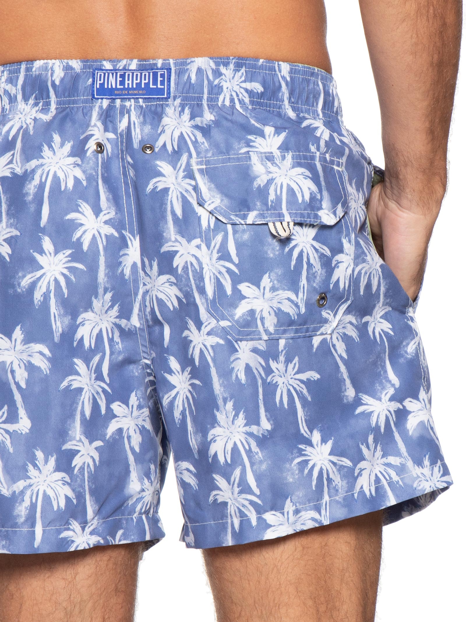 Short Masculino De Praia Estampa Coqueiros Azul Pineapple