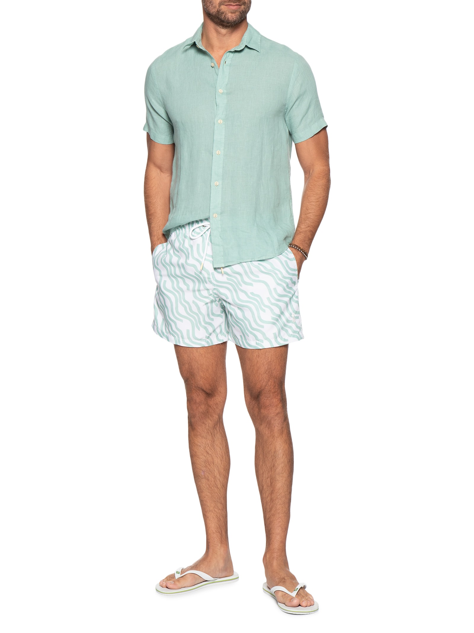 Short Masculino De Praia Estampa Curves Verde Pineapple