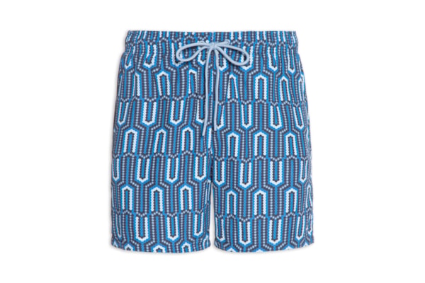 Short Masculino De Praia Estampado Com Cordão - Azul