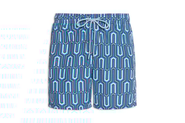 Short Masculino De Praia Estampado Com Cordão - Azul