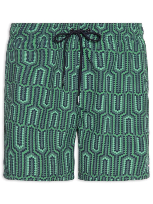 Short Masculino De Praia Estampado Com Cordão - Verde