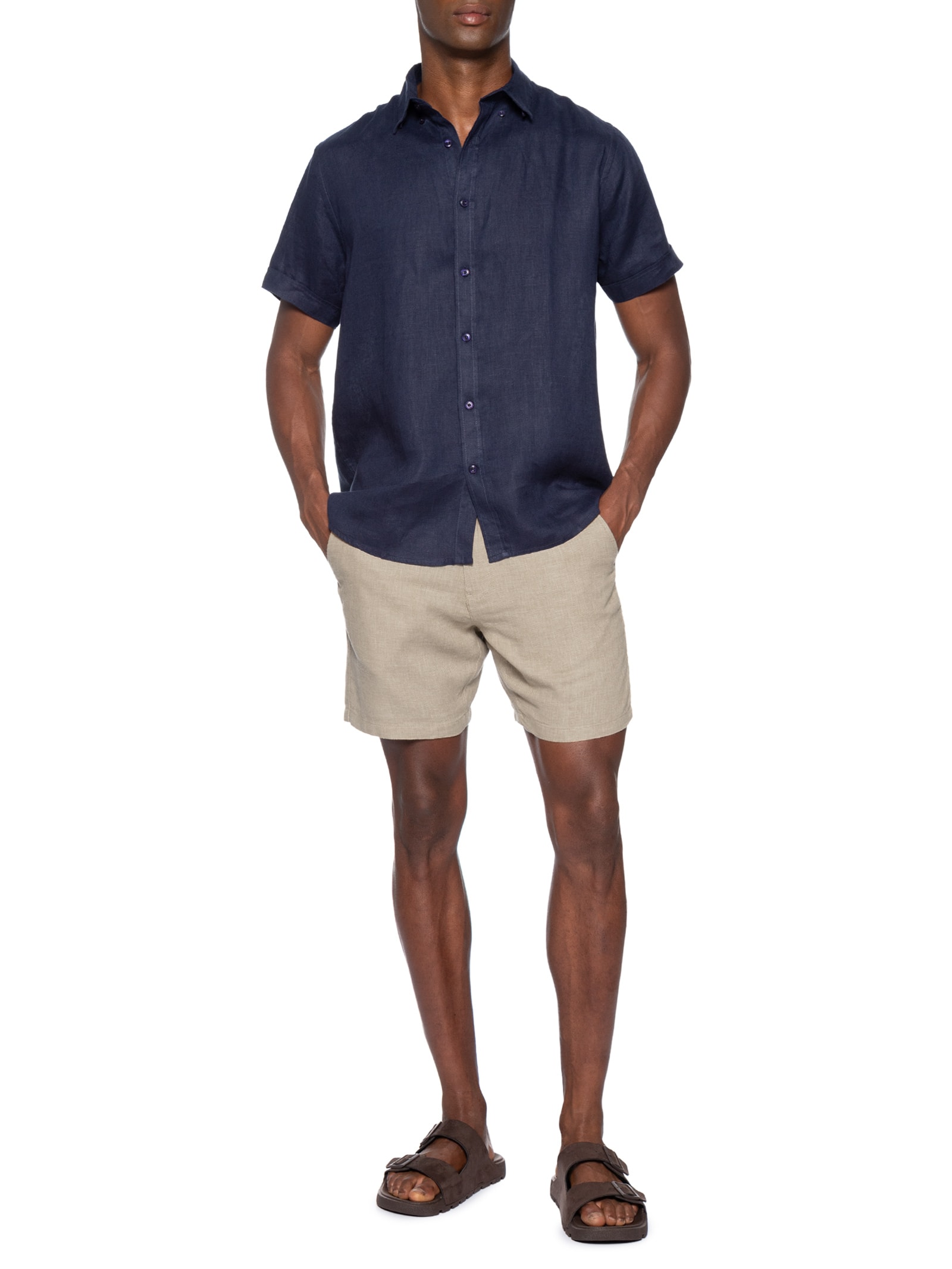 Short Masculino em Blend Linho – Marrom '2 Essential