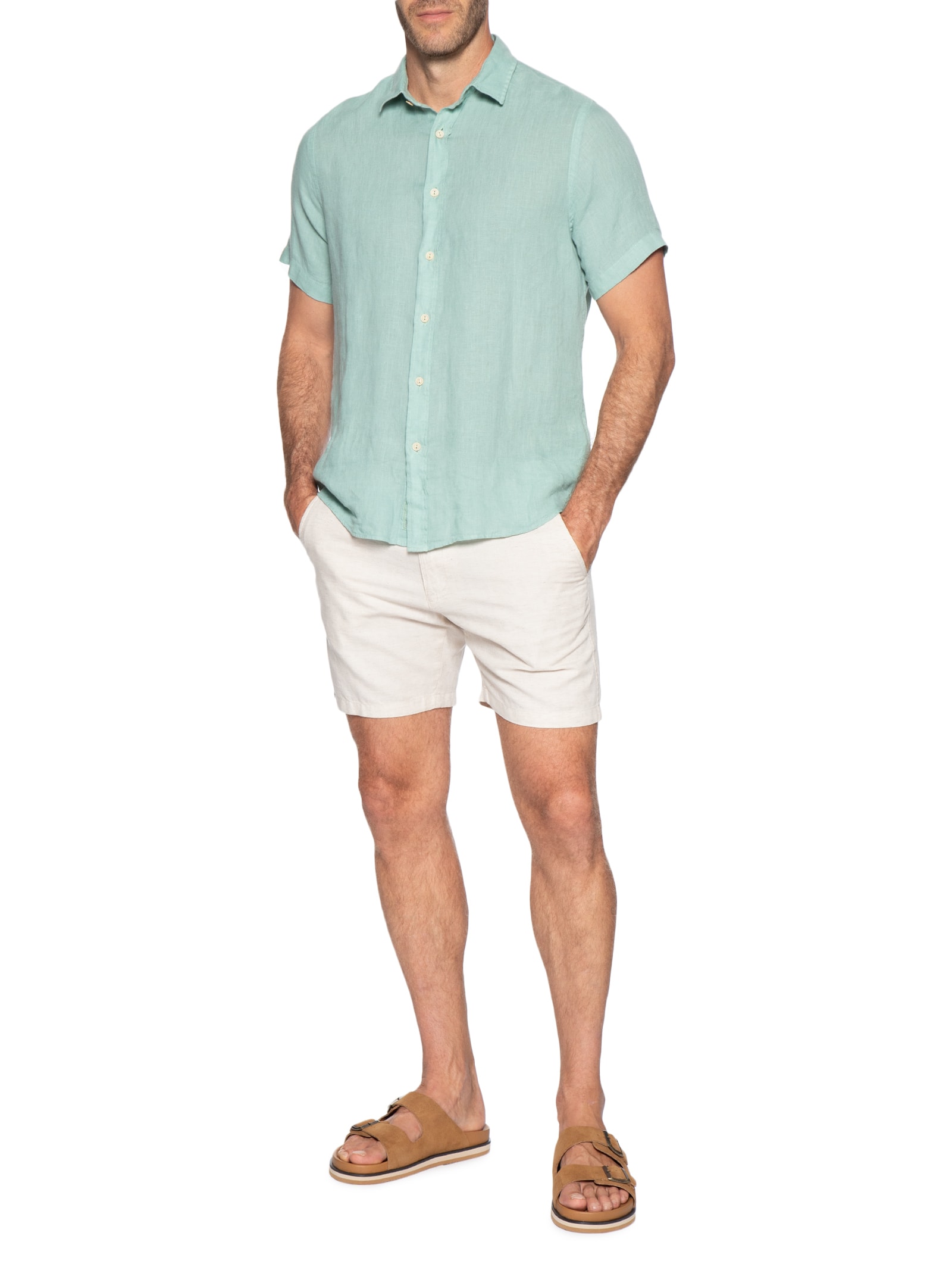 Short Masculino Em Misto Linho Bege '2 Essential