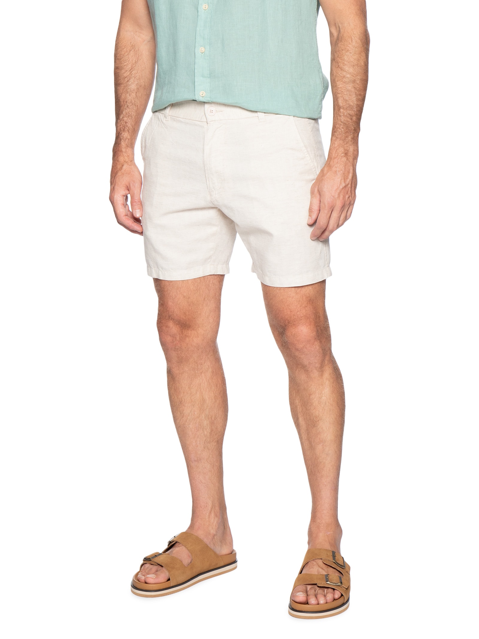 Short Masculino Em Misto Linho Bege '2 Essential