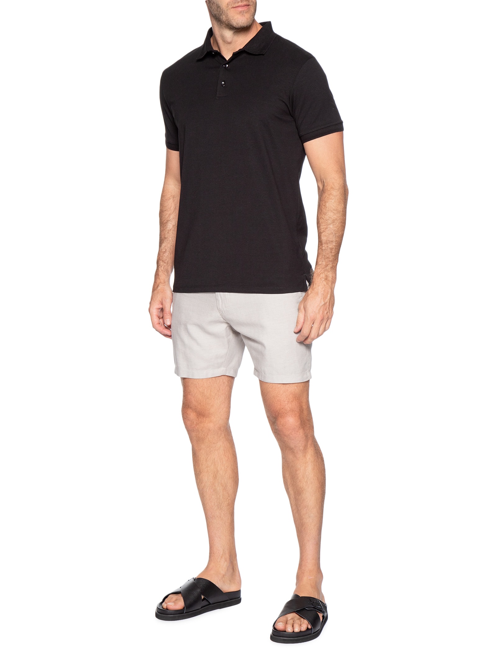 Short Masculino Em Misto Linho Cinza '2 Essential