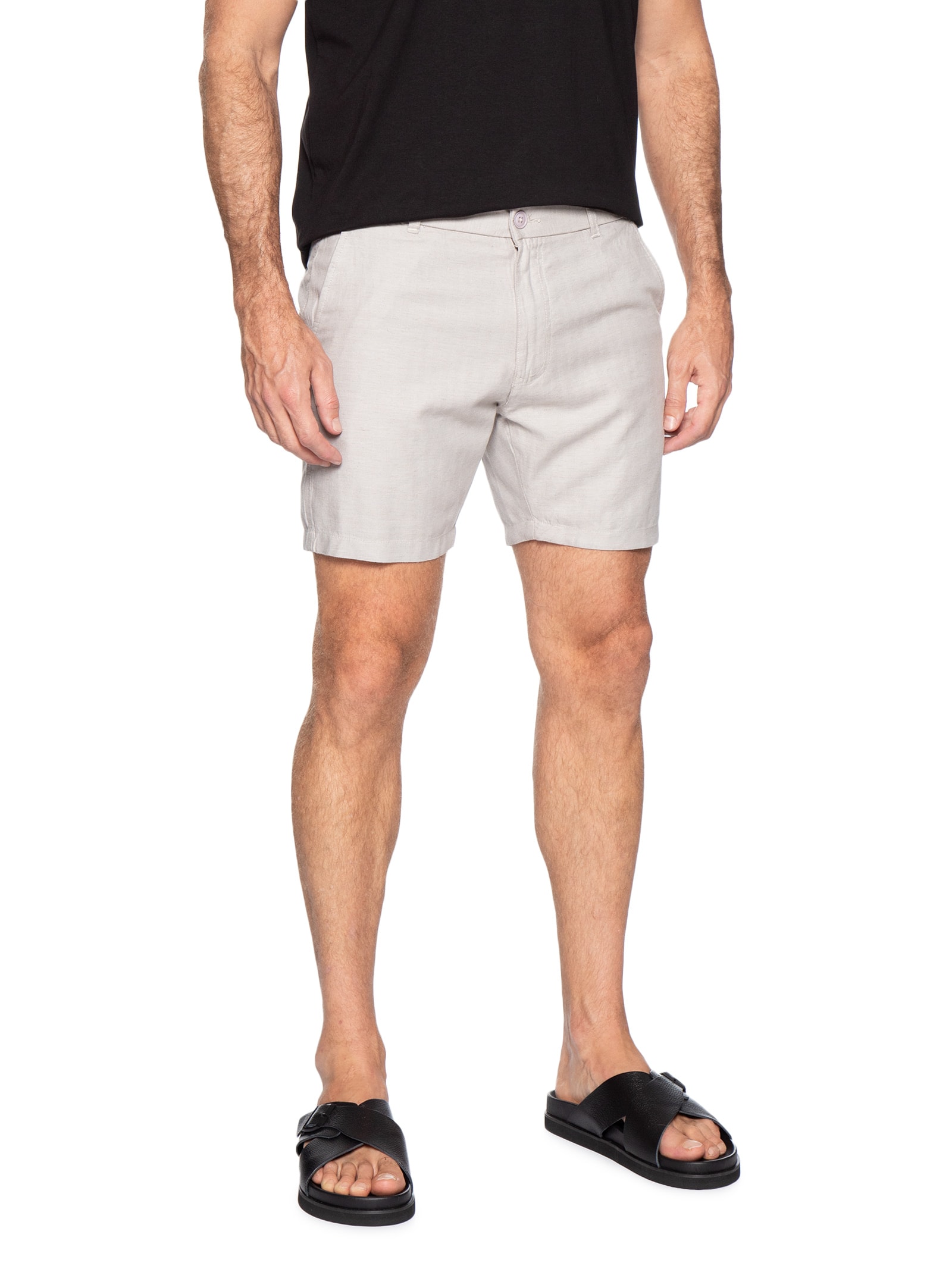 Short Masculino Em Misto Linho Cinza '2 Essential